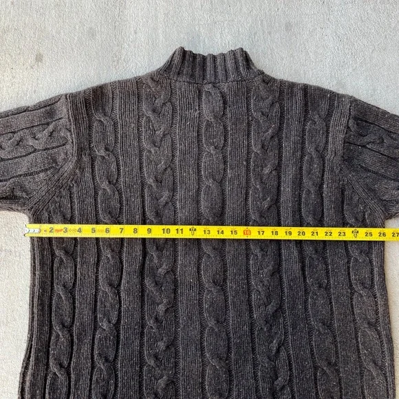 VTG American Eagle Donegal Cable Knit Mock Neck Sweater Men XL Brown Wool Blend - Picture 5 of 6